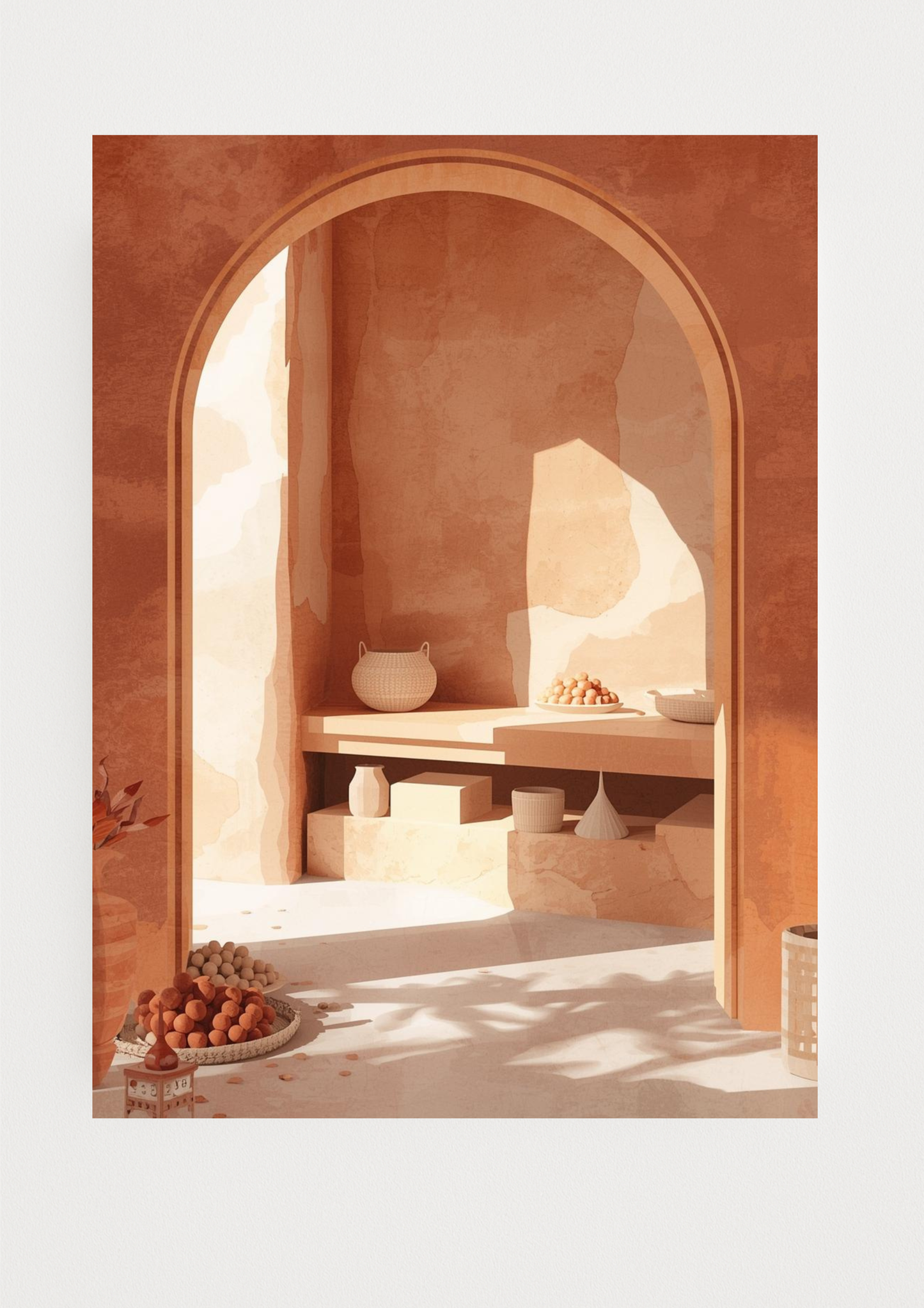 Affiche arche terracotta – architecture marocaine minimaliste – décoration murale méditerranéenne