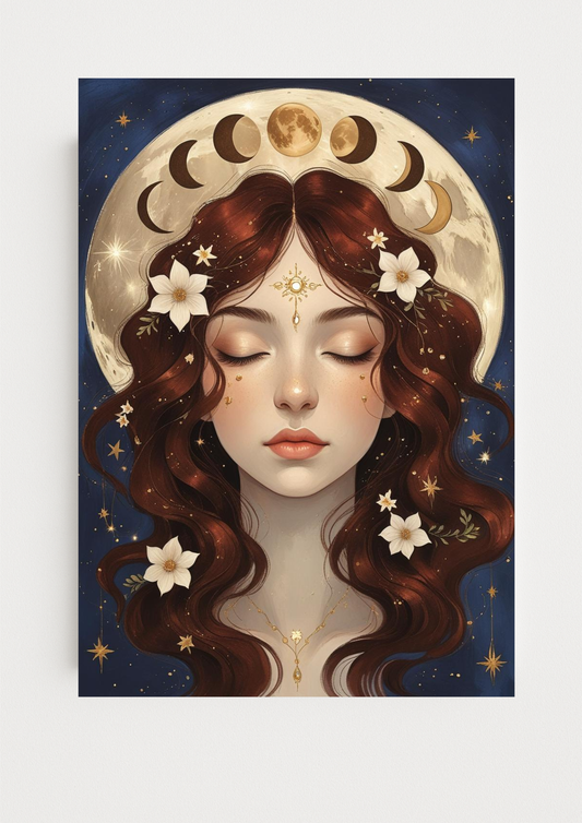 Affiche A4 - Femme astrologie lune étoile soleil carte tarot