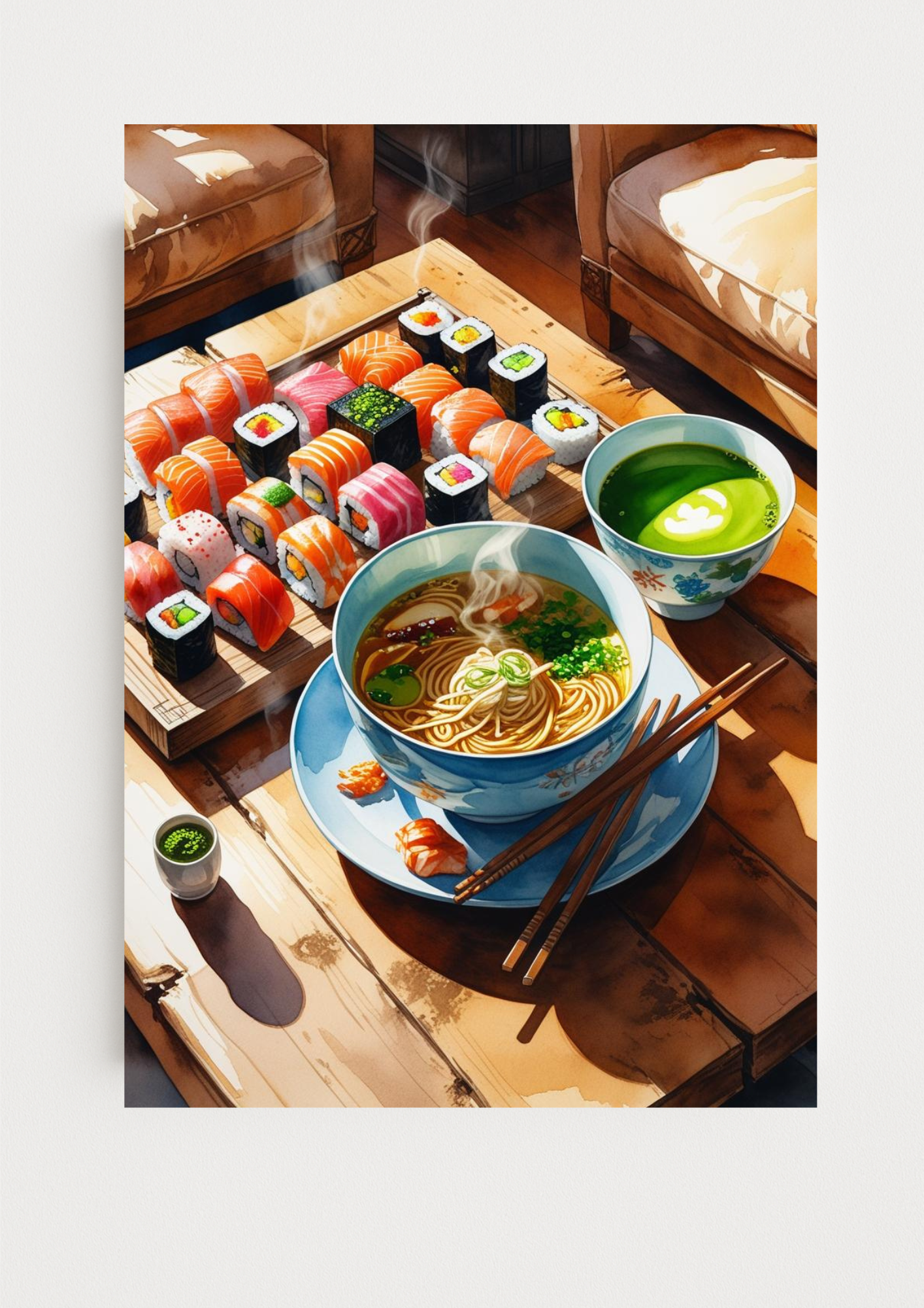 Affiche Cuisine Japonaise A4 – Sushi & Ramen | Poster Déco Murale Cuisine