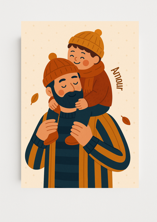 Affiche A4 - Famille amour papa enfant affiche douce et minimaliste chambre enfant