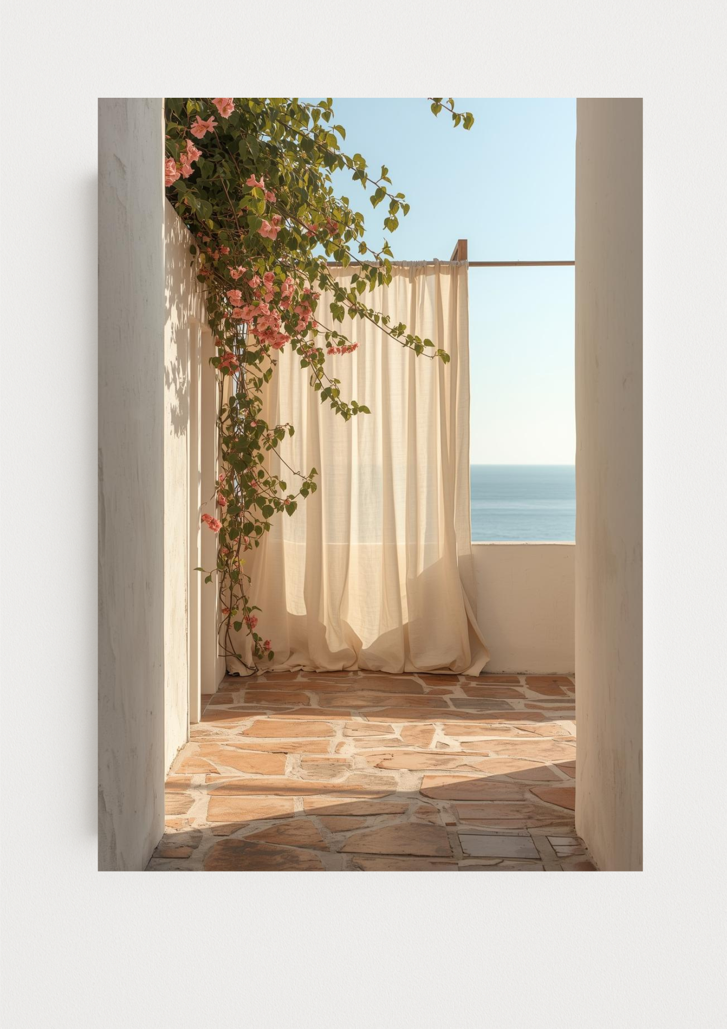 Affiche terrasse méditerranéenne vue mer – décoration murale bord de mer