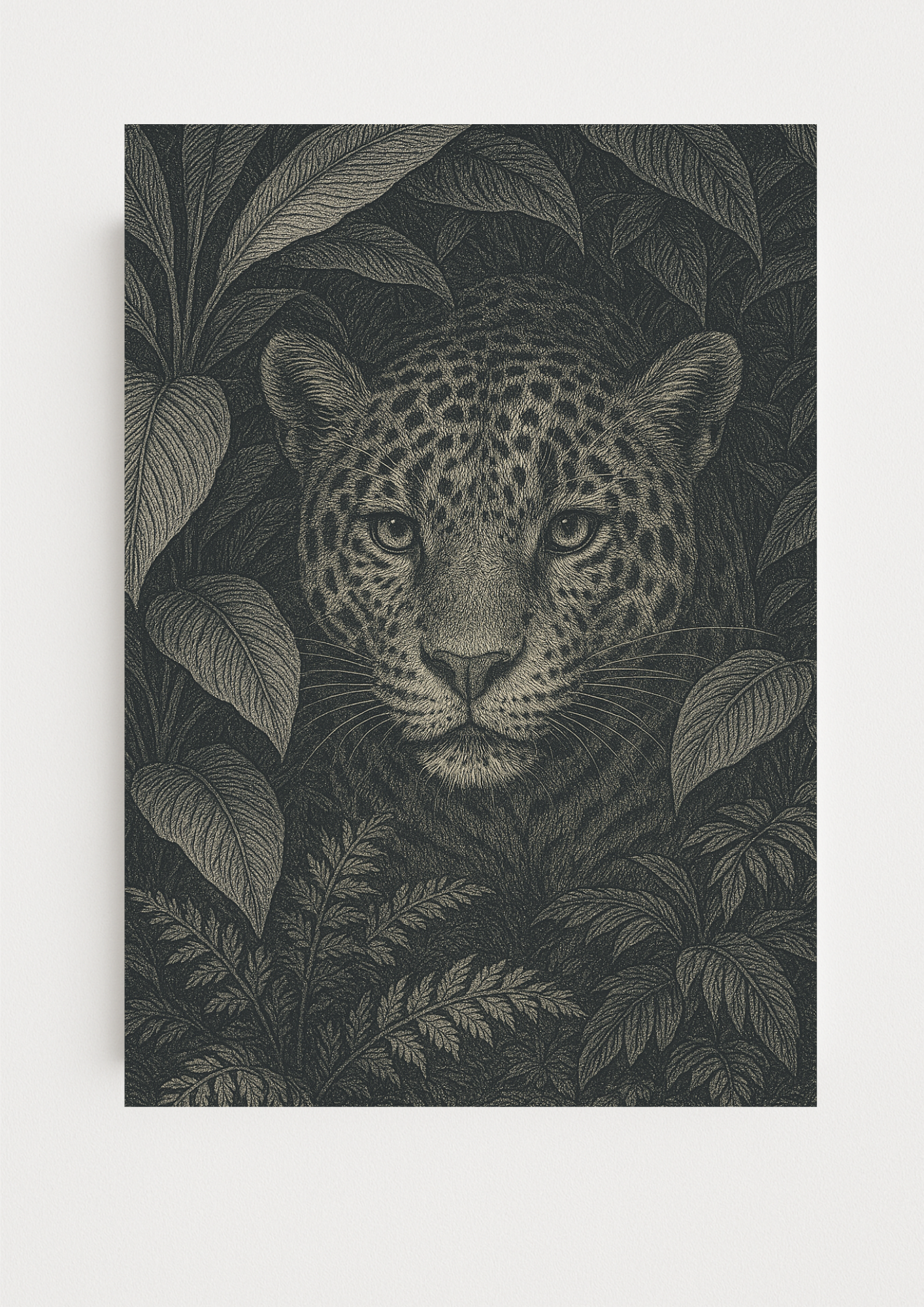 Affiche léopard tropical style gravure ancienne – jungle sauvage - forêt tropical