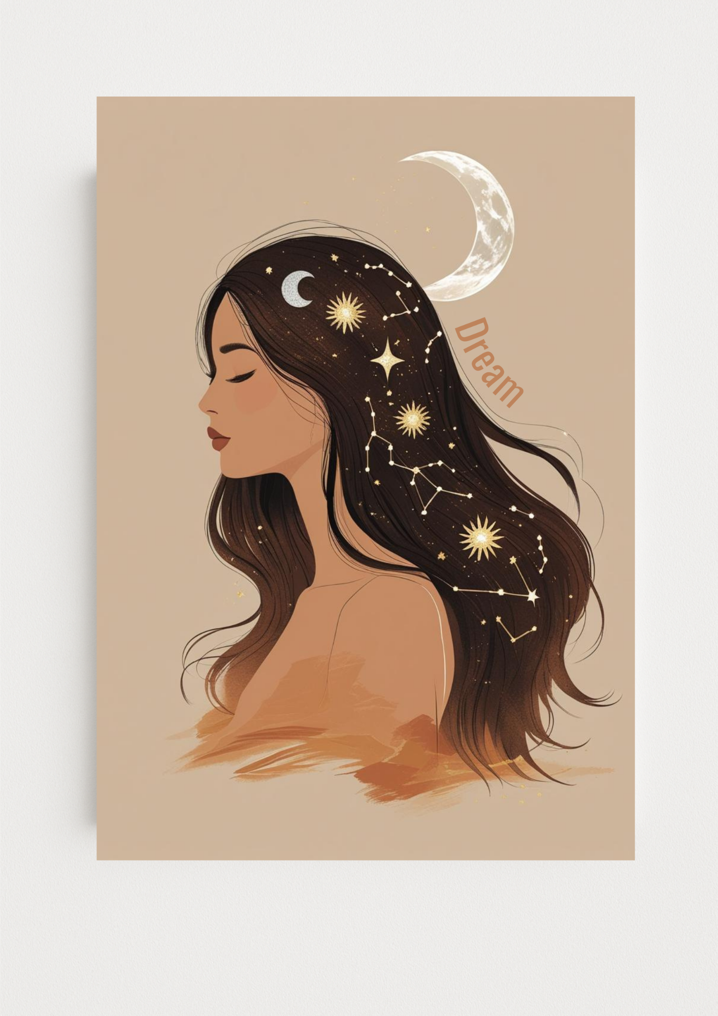 Collection Mystique - Affiche décorative femme astrale – Art mural bohème onirique et lunaire