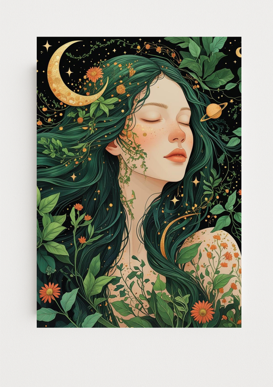 Affiche A4 - Femme astrologie lune étoile soleil carte tarot planète