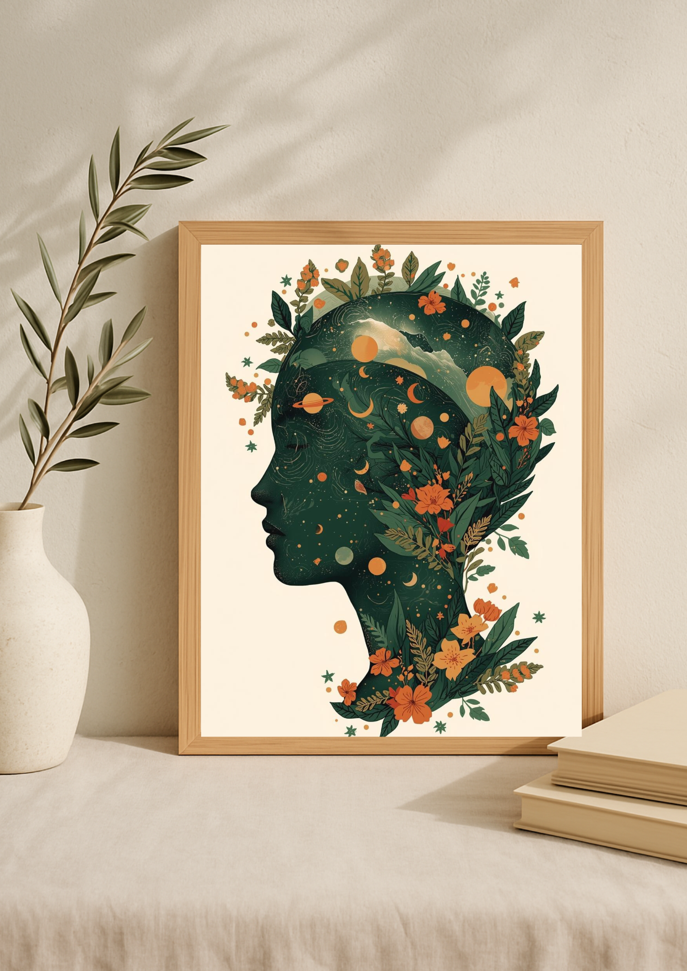 Affiche femme astrale florale – Art mural bohème nature