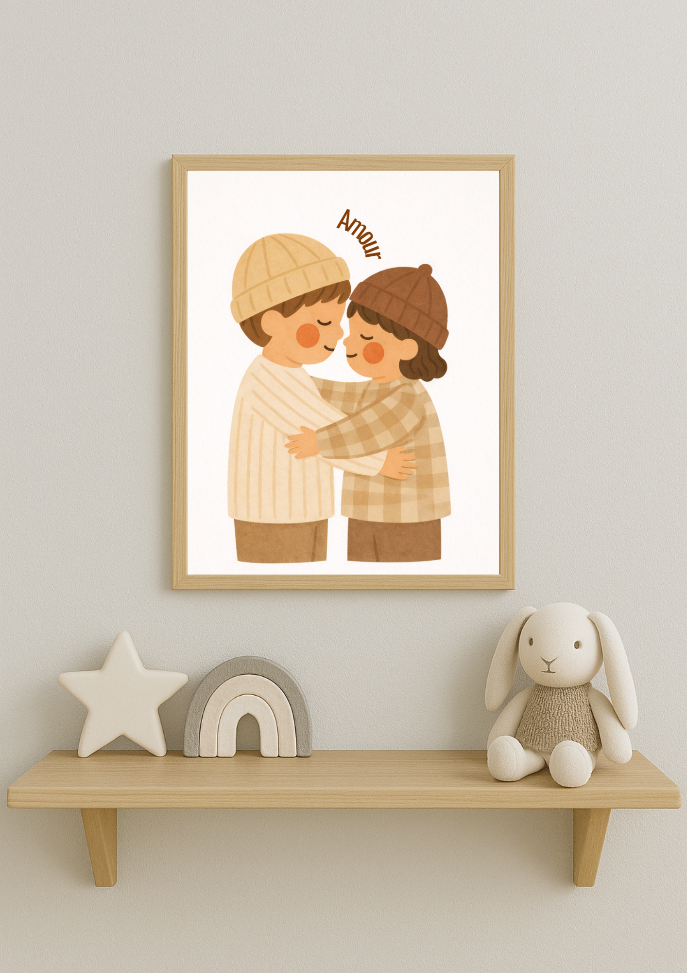 Collection Amour - Affiche enfant “Amour” fraterie – Illustration bohème tendre enfants – Décoration chambre bébé, idée cadeau naissance