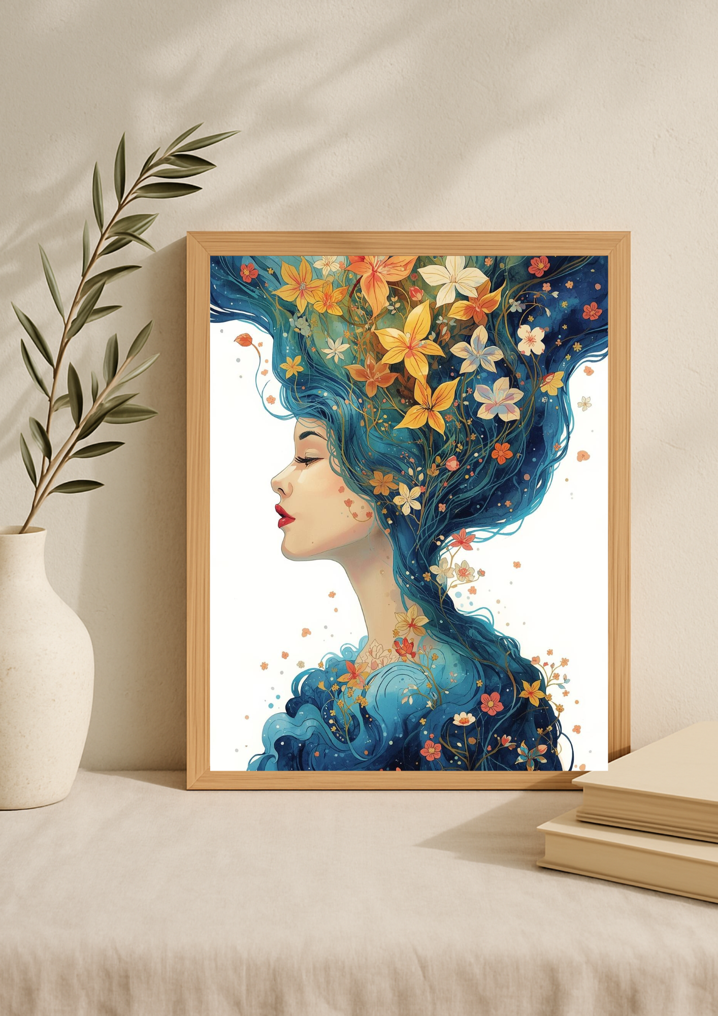Affiche décorative femme florale et poétique – Art mural bohème