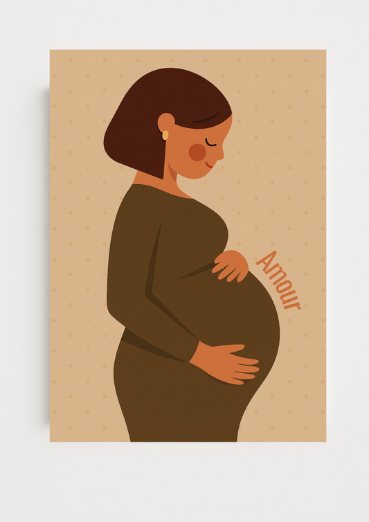 Collection Amour - Affiche grossesse Amour – Illustration douce femme enceinte – Décoration chambre bébé - Idée cadeau grossesse et naissance