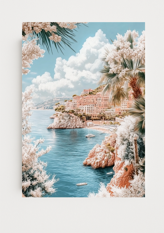Affiche côte d’azur pastel – illustration bord de mer sud de la france - riviera