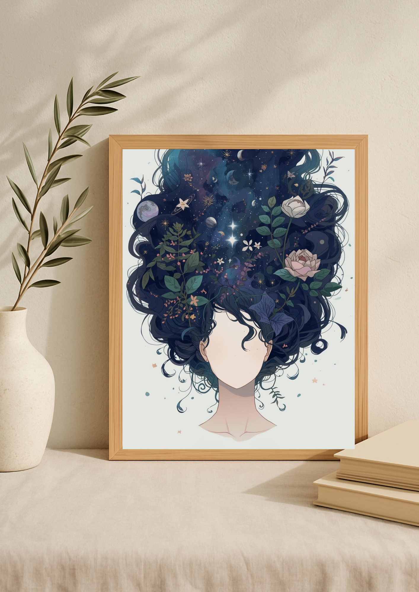 Affiche décorative femme astrale – Art mural bohème cosmique – Décoration murale A4 – Idée cadeau femme