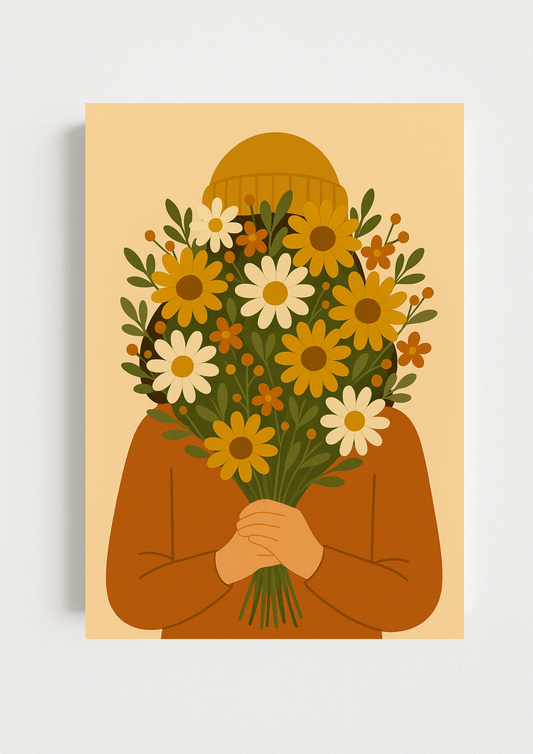 Collection Amour - Affiche femme et fleurs A4 – Illustration poétique et floral - Décoration murale - Idée cadeau femme