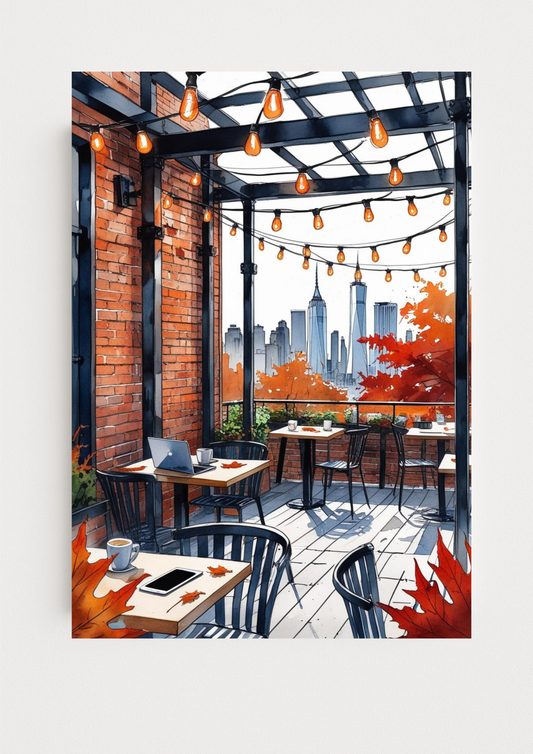 Affiche New York – Terrasse avec vue skyline – Décoration murale