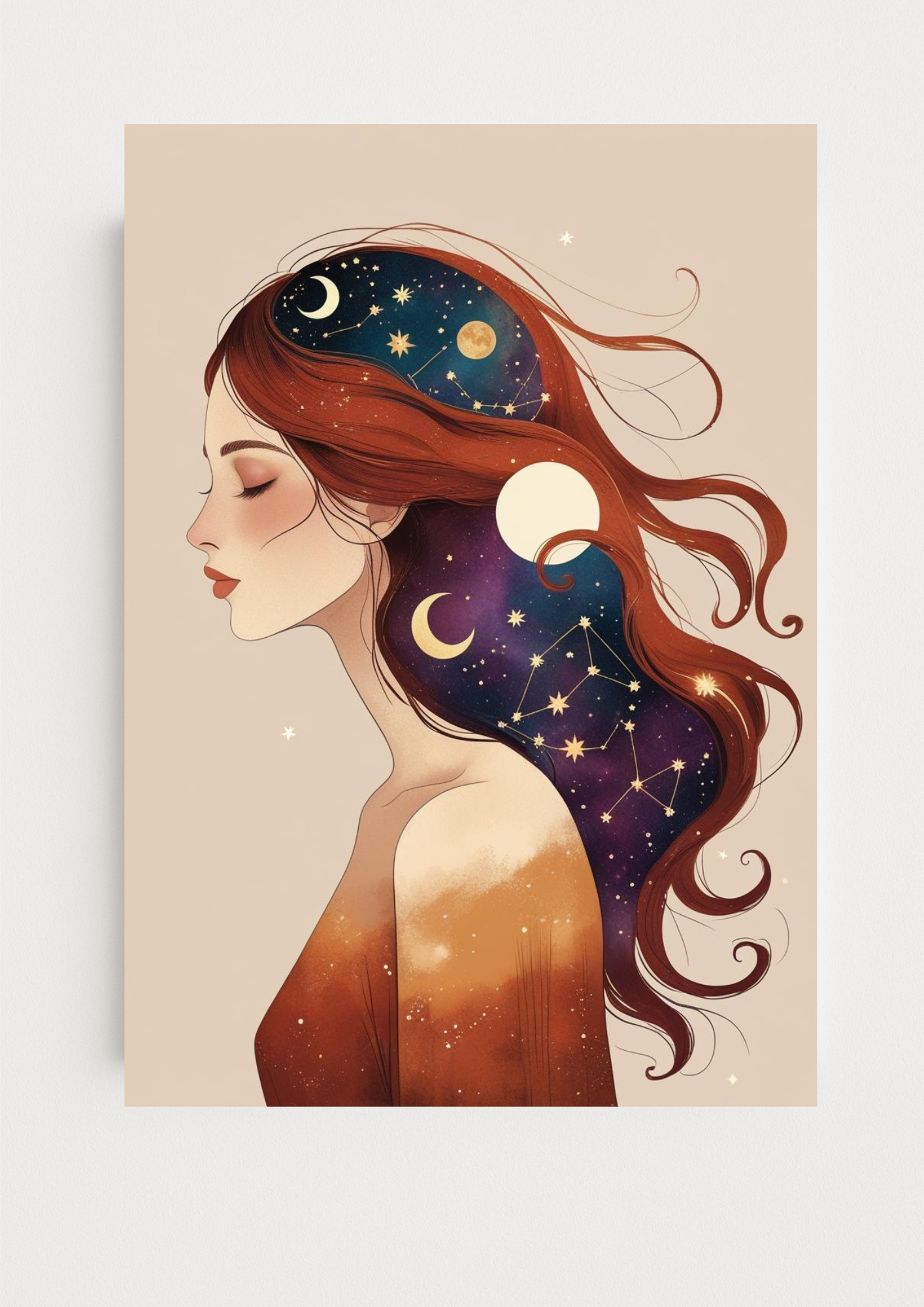 Collection Mystique - Affiche décorative femme astrale constellations – Art mural bohème lunaire