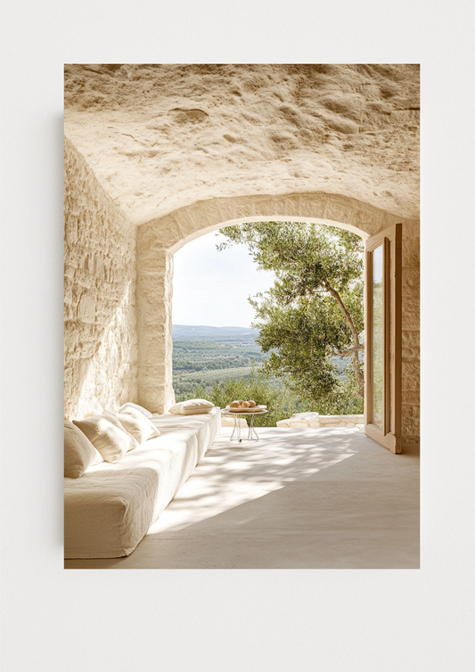 Poster maison en pierre vue campagne – décoration murale ambiance provençale