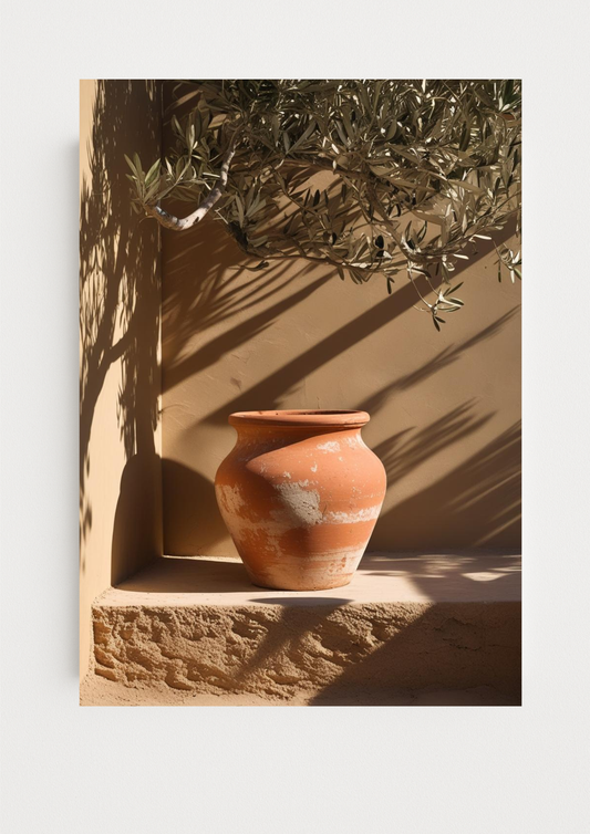 Affiche pot en terre cuite méditerranéen – décoration murale beige minimaliste style provençal