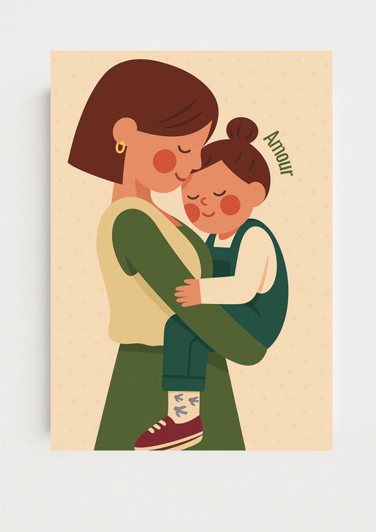 Collection Amour - Affiche maman enfant Amour – Illustration douce lien maternel – Décoration chambre bébé - Idée cadeau naissance