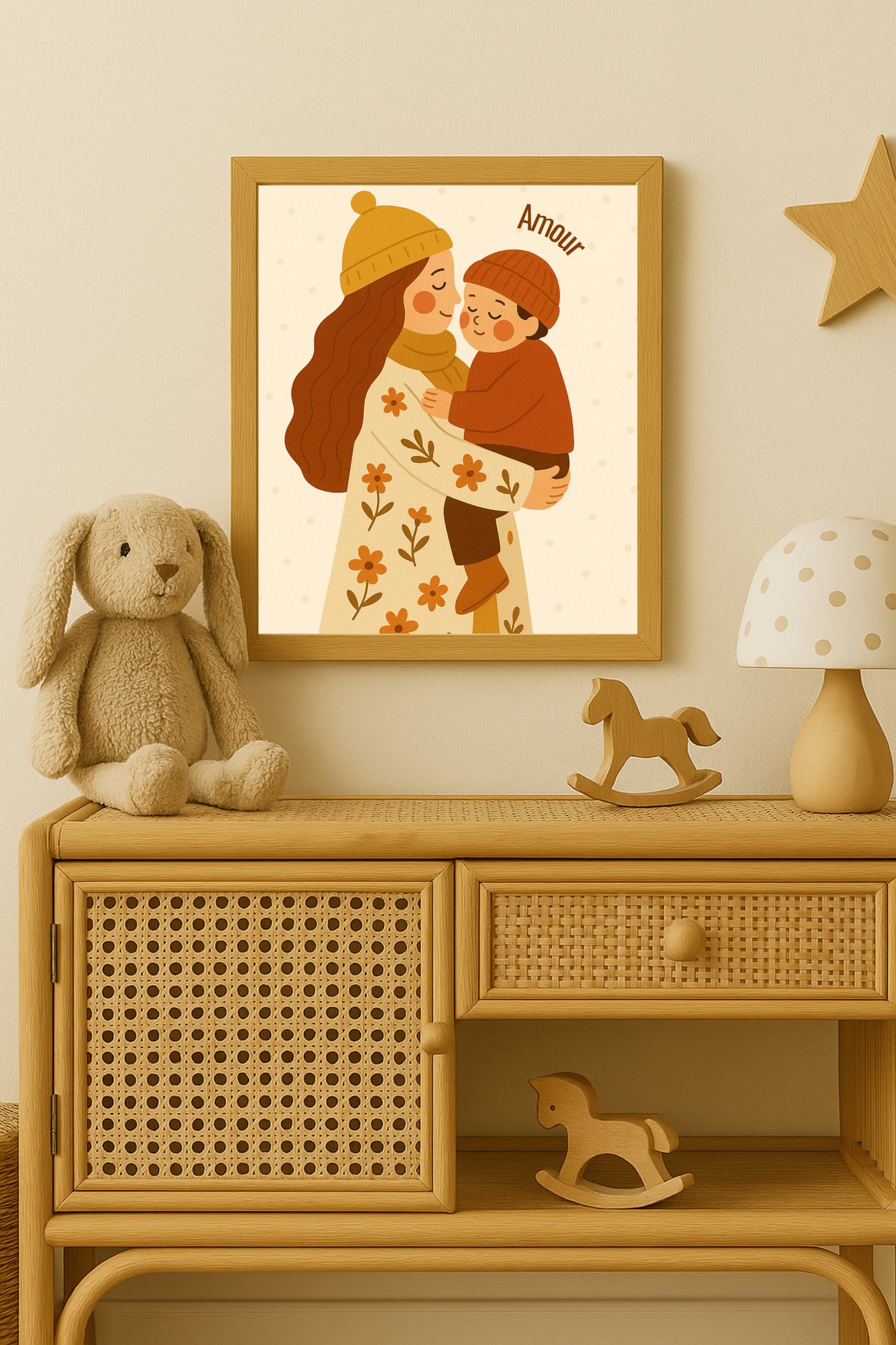 Collection Amour - Affiche maman enfant Amour – Illustration douce fleurie – Décoration chambre bébé - Idée cadeau naissance