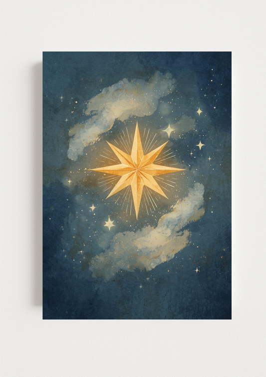 Collection mystique - Affiche étoile dorée – Illustration céleste minimaliste – Décoration murale