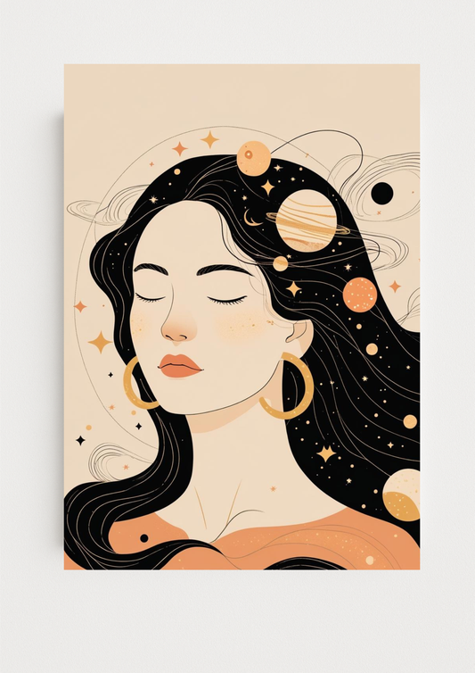 Affiche A4 - Femme astrologie lune étoile soleil carte tarot planète