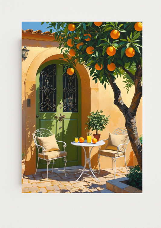 Affiche méditerranéenne – Terrasse avec oranger – Décoration murale maison du sud