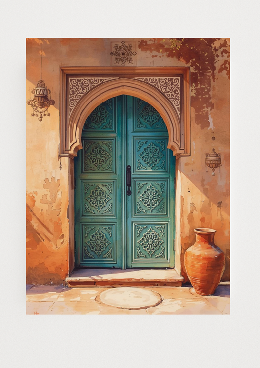 Collection Orient-Affiche porte marocaine sculptée – architecture orientale – décoration murale chaleureuse