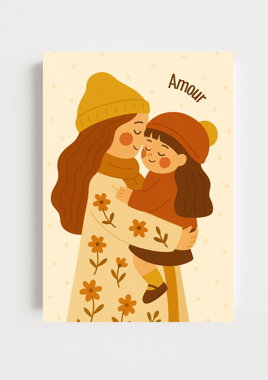 Collection Amour - Affiche maman et fille minimaliste – illustration amour parent enfant – décoration chambre bébé