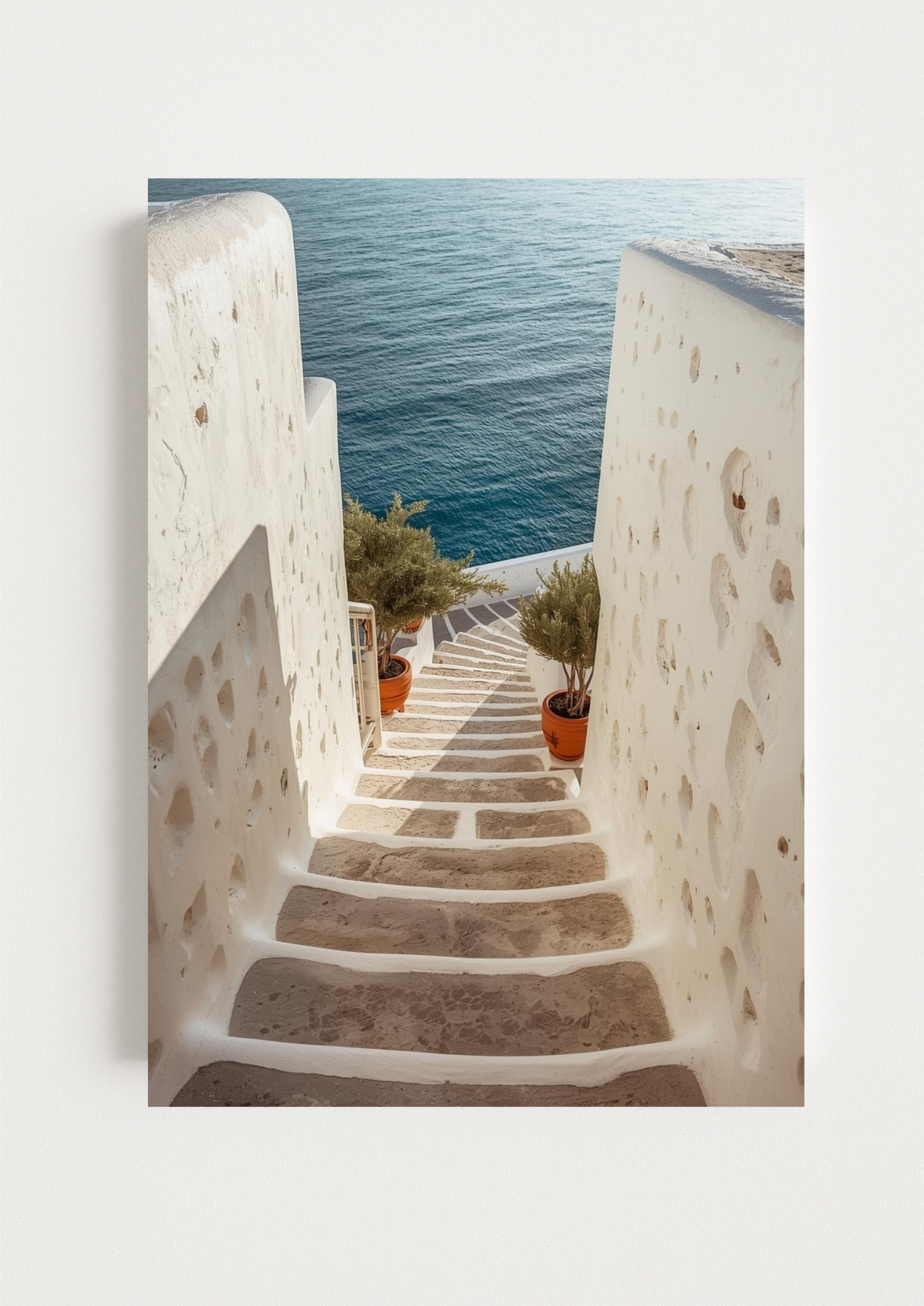 Affiche escalier méditerranéen – Vue mer – Décoration murale bord de mer - Idée cadeau