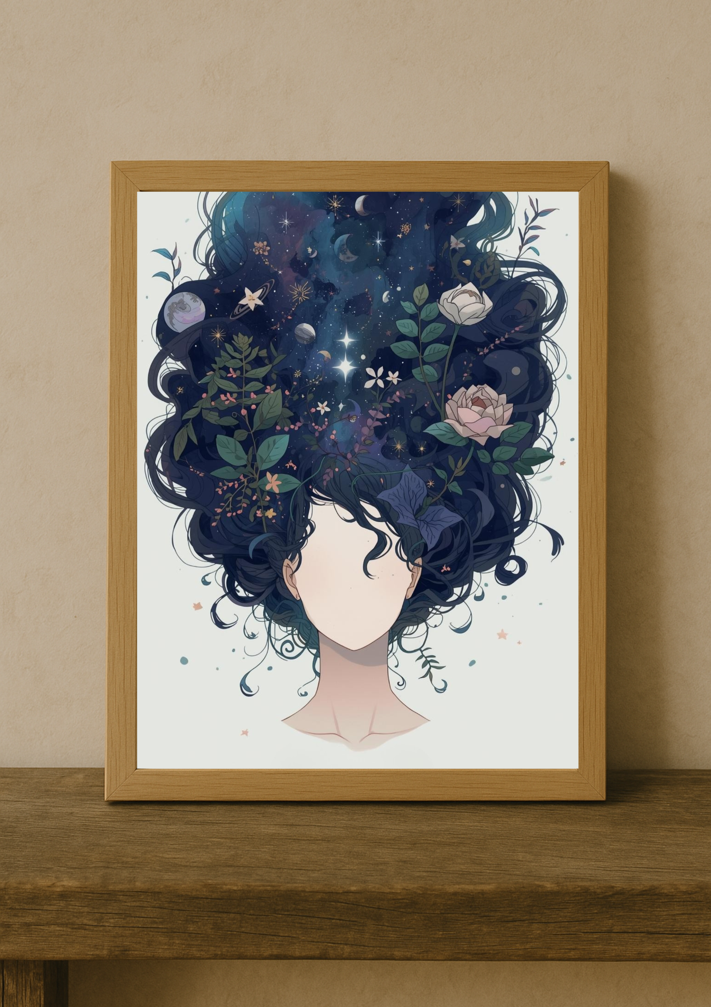 Affiche décorative femme astrale – Art mural bohème cosmique – Décoration murale A4 – Idée cadeau femme