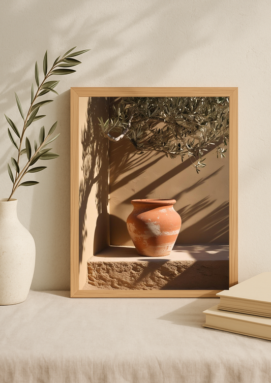 Affiche pot en terre cuite méditerranéen – décoration murale beige minimaliste style provençal