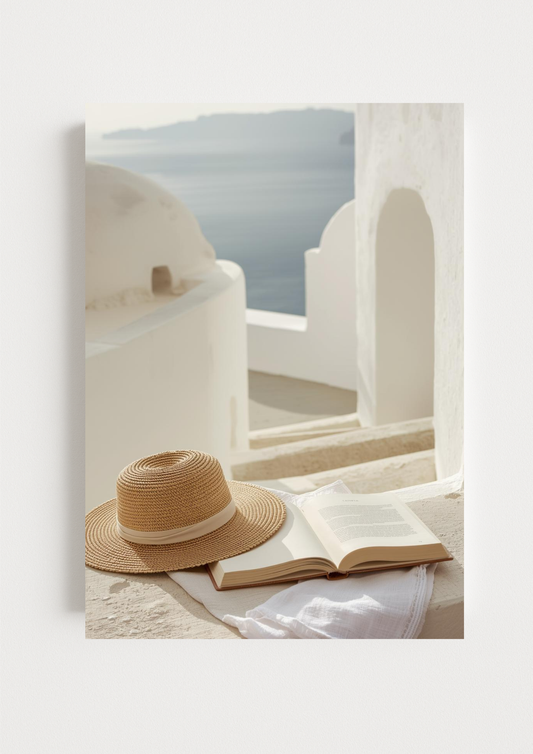Affiche méditerranéenne – Lecture face à la mer – Décoration murale bord de mer – Décoration murale - Idée cadeau