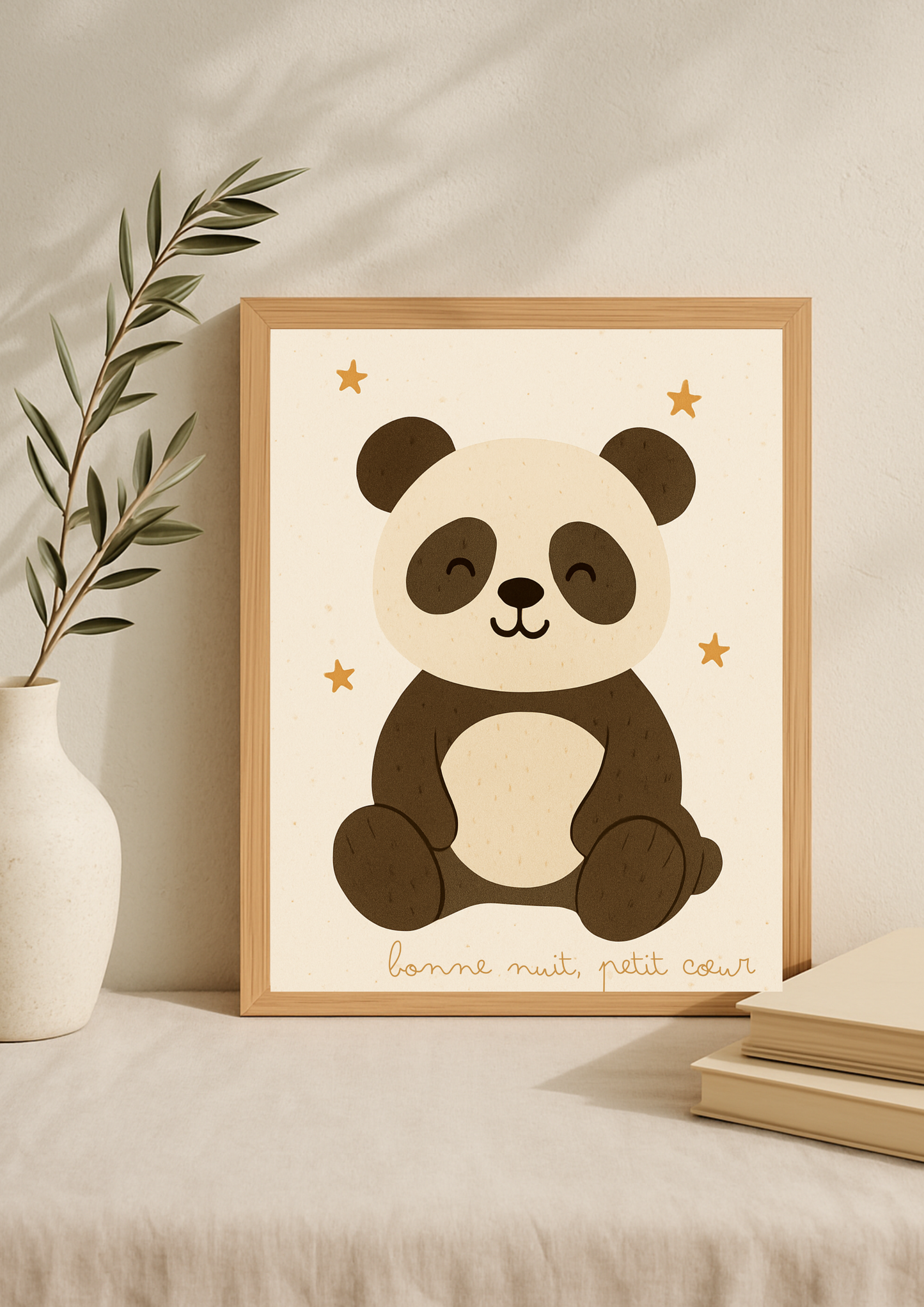 Affiche Panda "Bonne nuit, petit cœur" – Déco Chambre Bébé Univers poétique et minimaliste