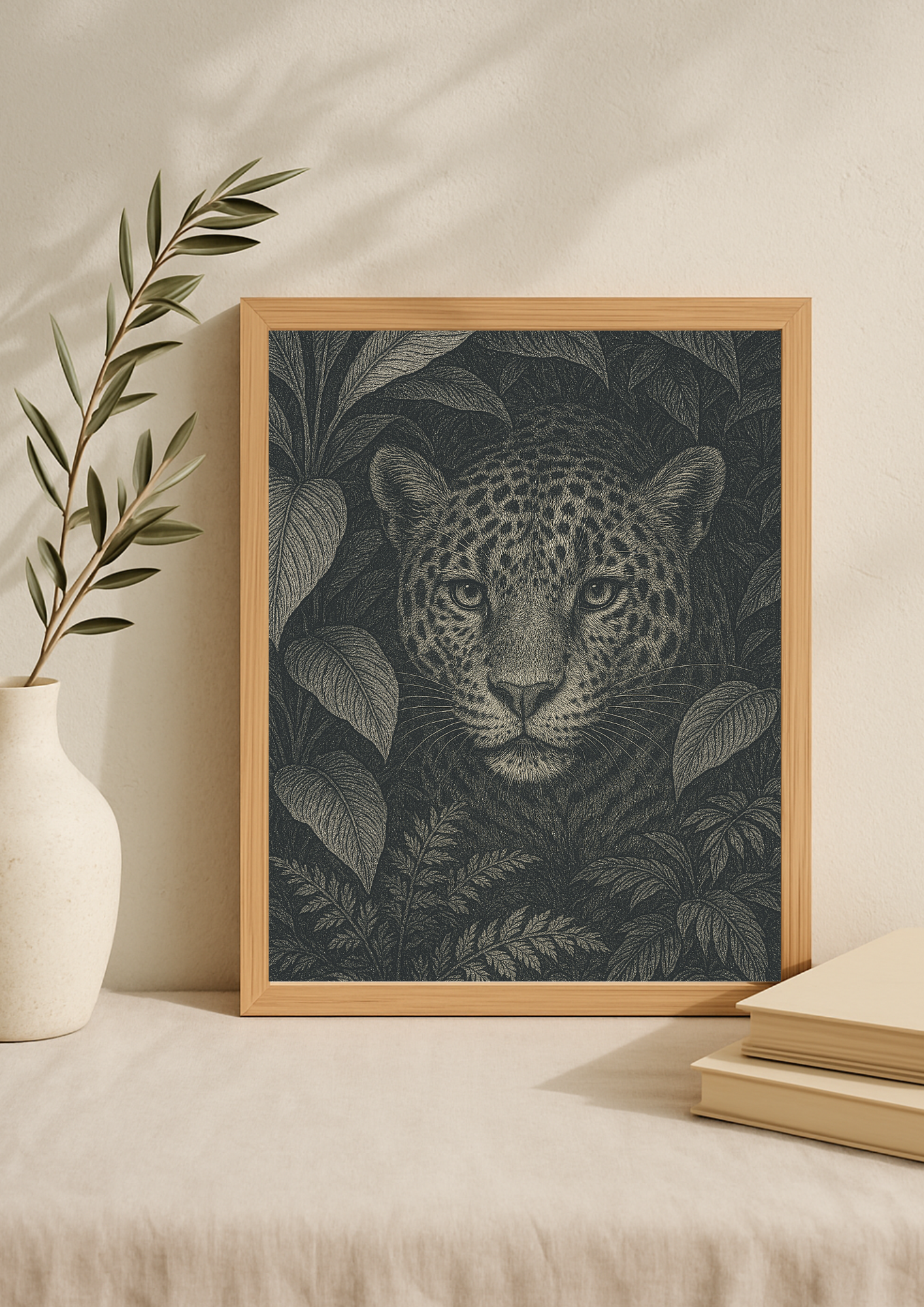 Affiche léopard tropical style gravure ancienne – jungle sauvage - forêt tropical