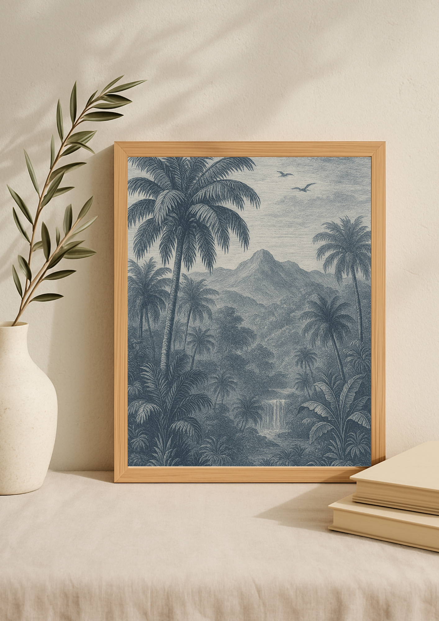 Affiche jungle exotique style gravure ancienne – paysage tropical – décoration murale safari