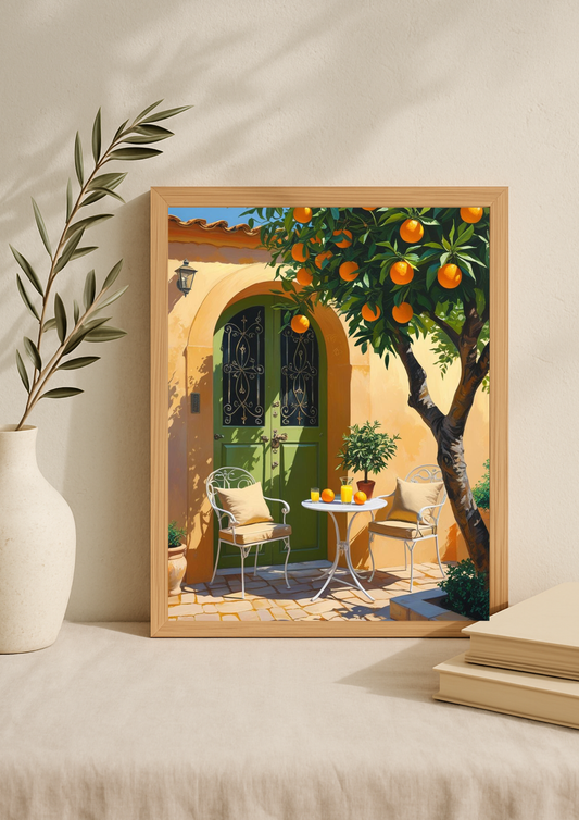 Affiche méditerranéenne – Terrasse avec oranger – Décoration murale maison du sud