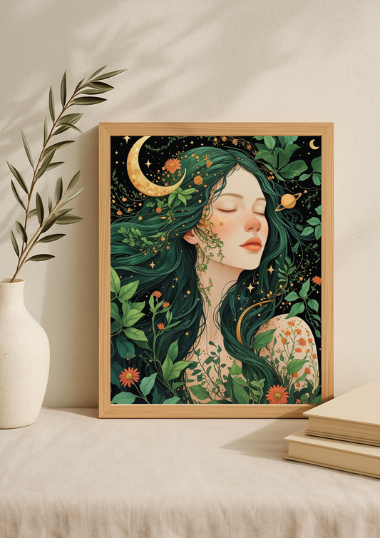 Affiche A4 - Femme astrologie lune étoile soleil carte tarot planète