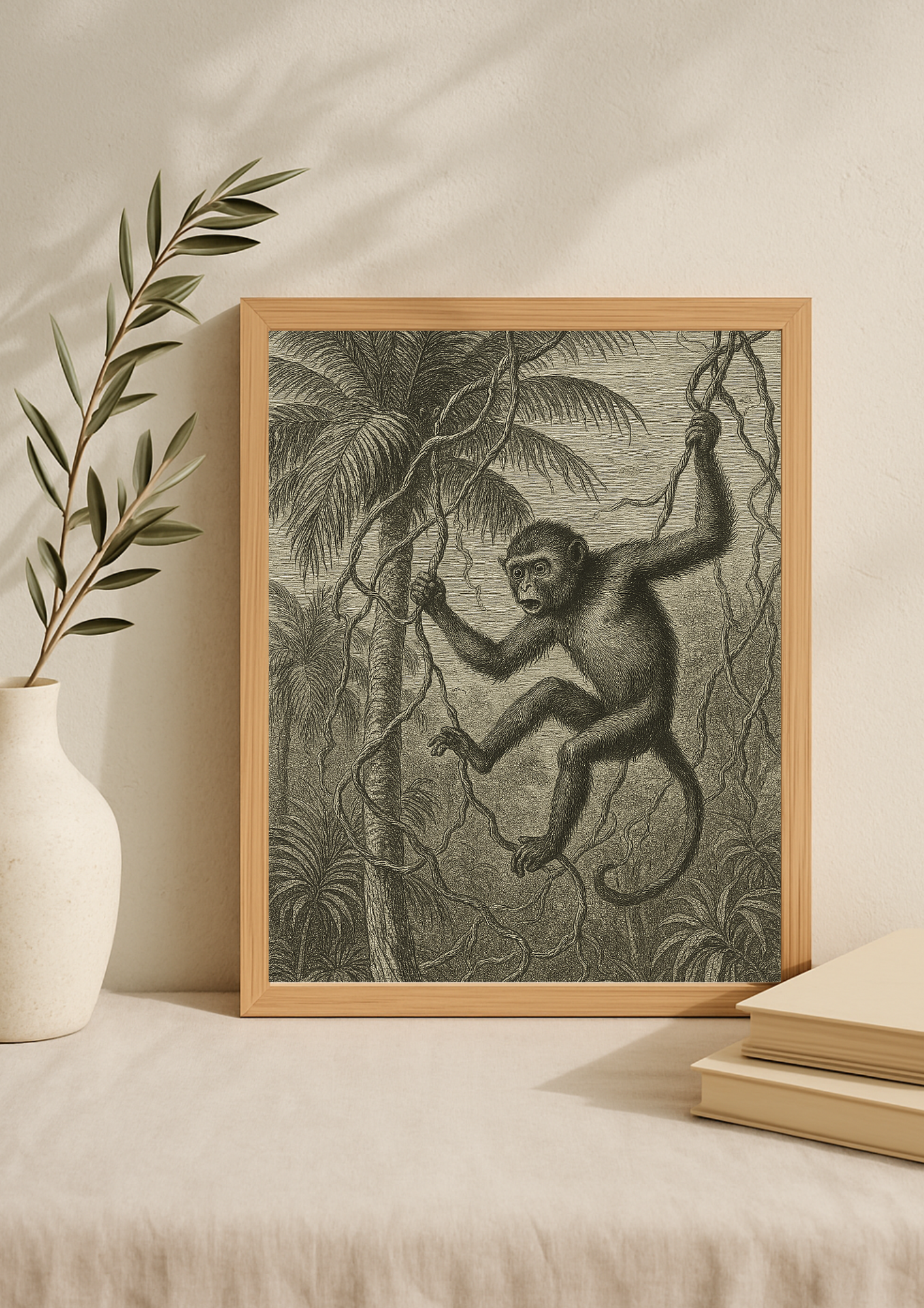 Affiche animal jungle style gravure ancienne – singe tropical - forêt tropical