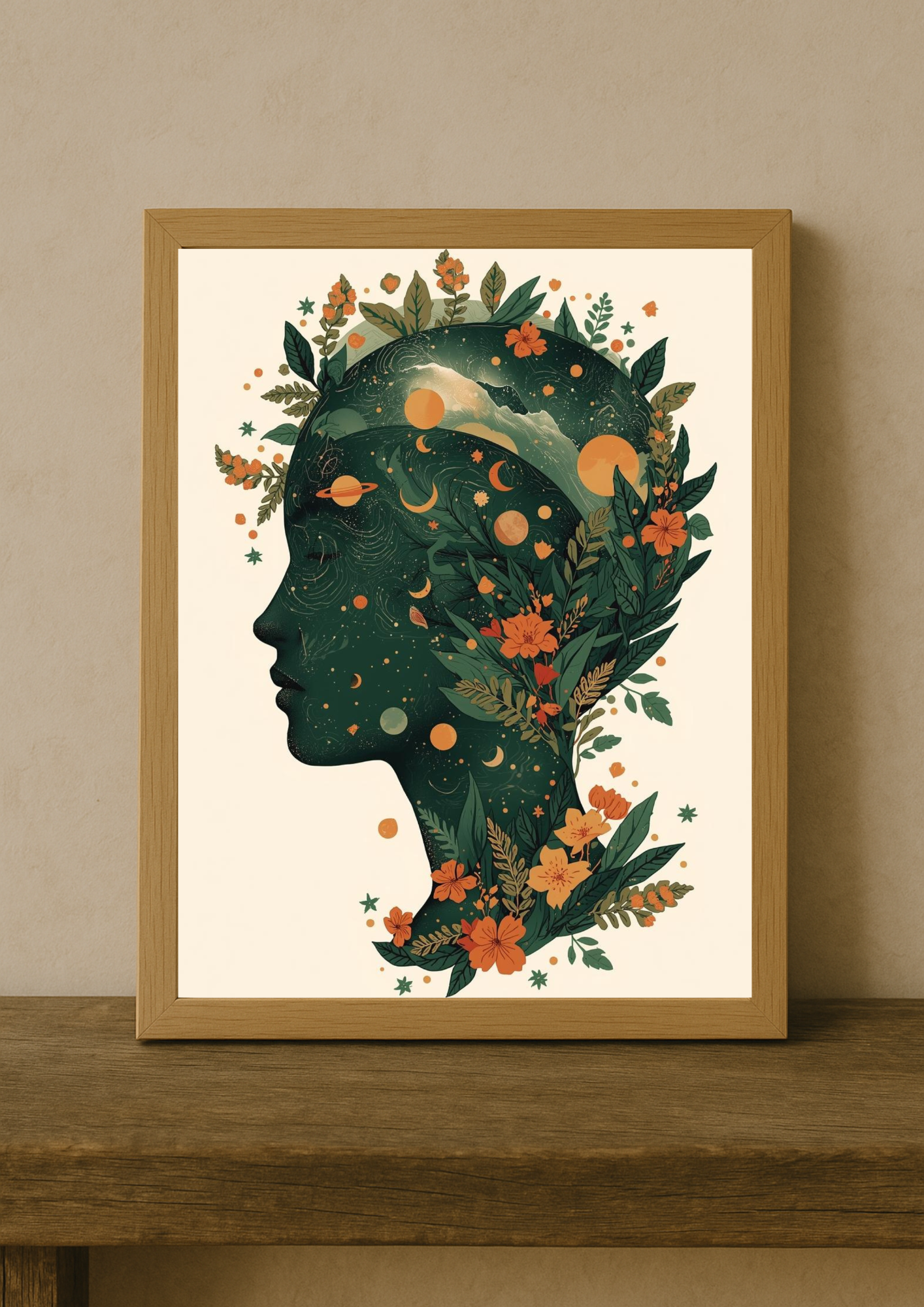Affiche femme astrale florale – Art mural bohème nature