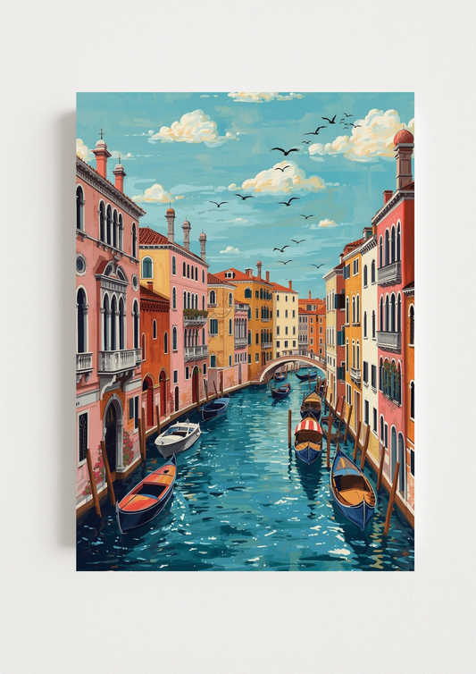 Affiche Venise – Canal avec gondoles et palais colorés – Décoration murale
