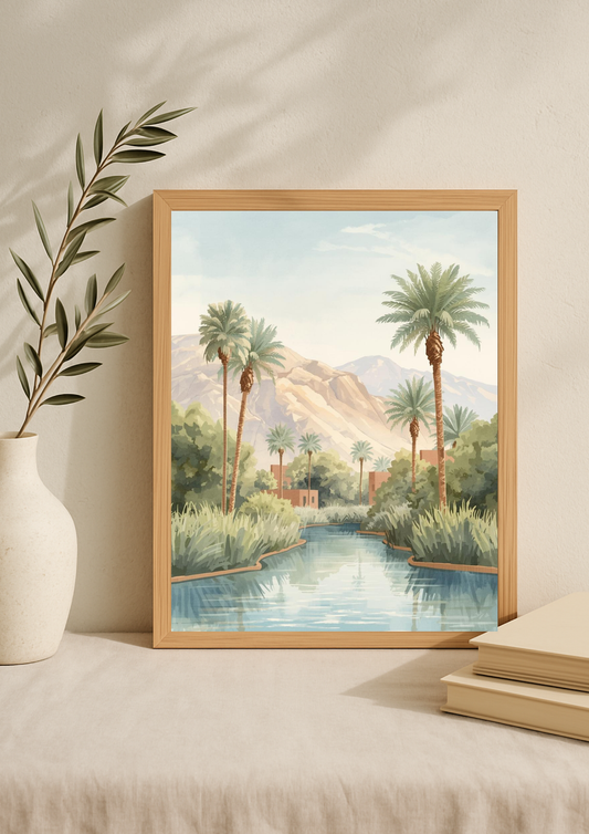 Affiche paysage oasis désert – décoration murale minimaliste - Haute Atlas