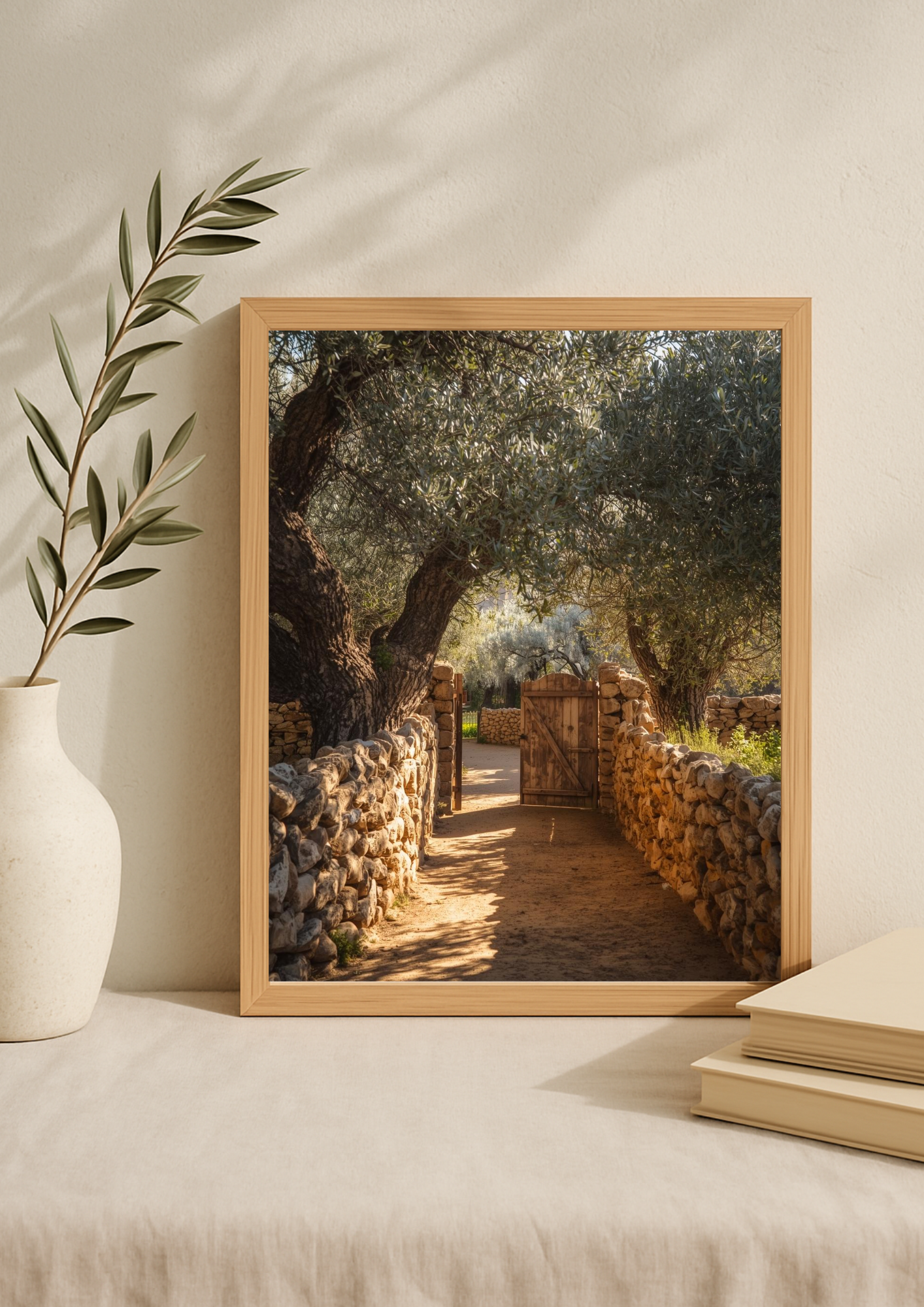 Affiche paysage méditerranéen avec muret en pierre – poster déco salon naturel
