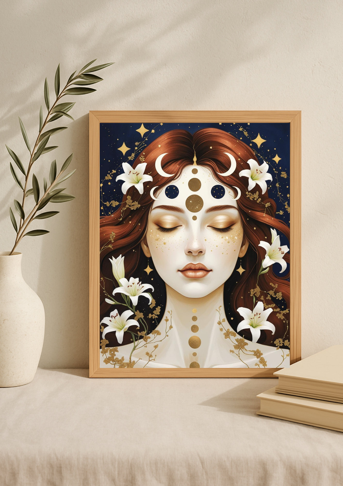 Collection Mystique - Affiche décorative femme lunaire – Art mural bohème spirituel