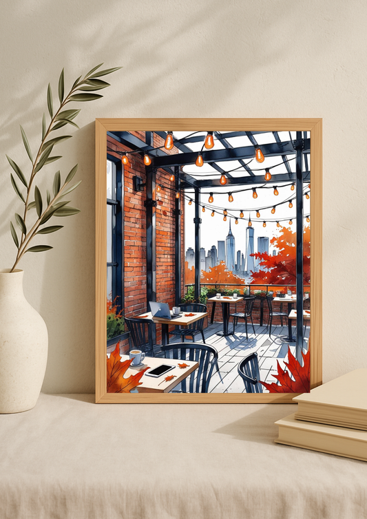 Affiche New York – Terrasse avec vue skyline – Décoration murale