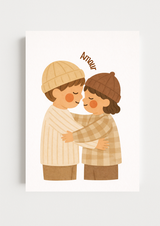 Collection Amour - Affiche enfant “Amour” fraterie – Illustration bohème tendre enfants – Décoration chambre bébé, idée cadeau naissance