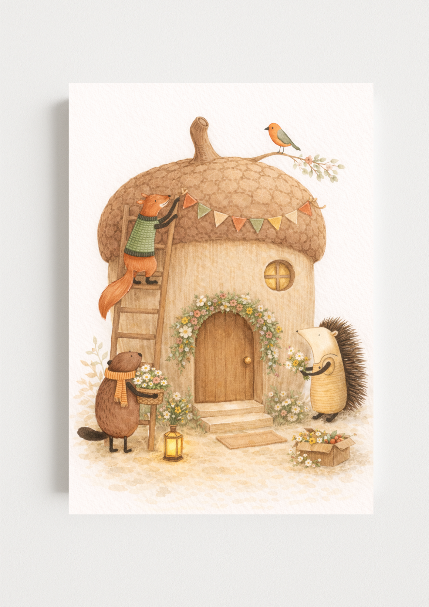 Affiche animaux de la forêt – illustration printemps chambre bébé - Univers poétique et minimaliste