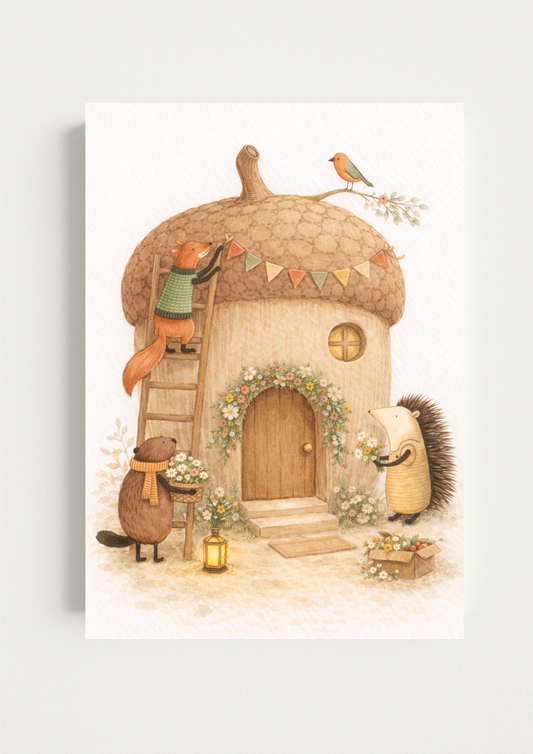 Affiche animaux de la forêt – illustration printemps chambre bébé - Univers poétique et minimaliste