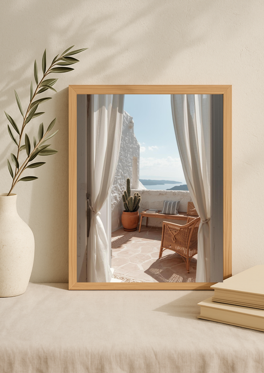 Affiche terrasse méditerranéenne vue mer – décoration murale bord de mer