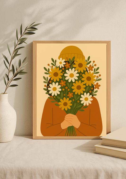 Collection Amour - Affiche femme et fleurs A4 – Illustration poétique et floral - Décoration murale - Idée cadeau femme