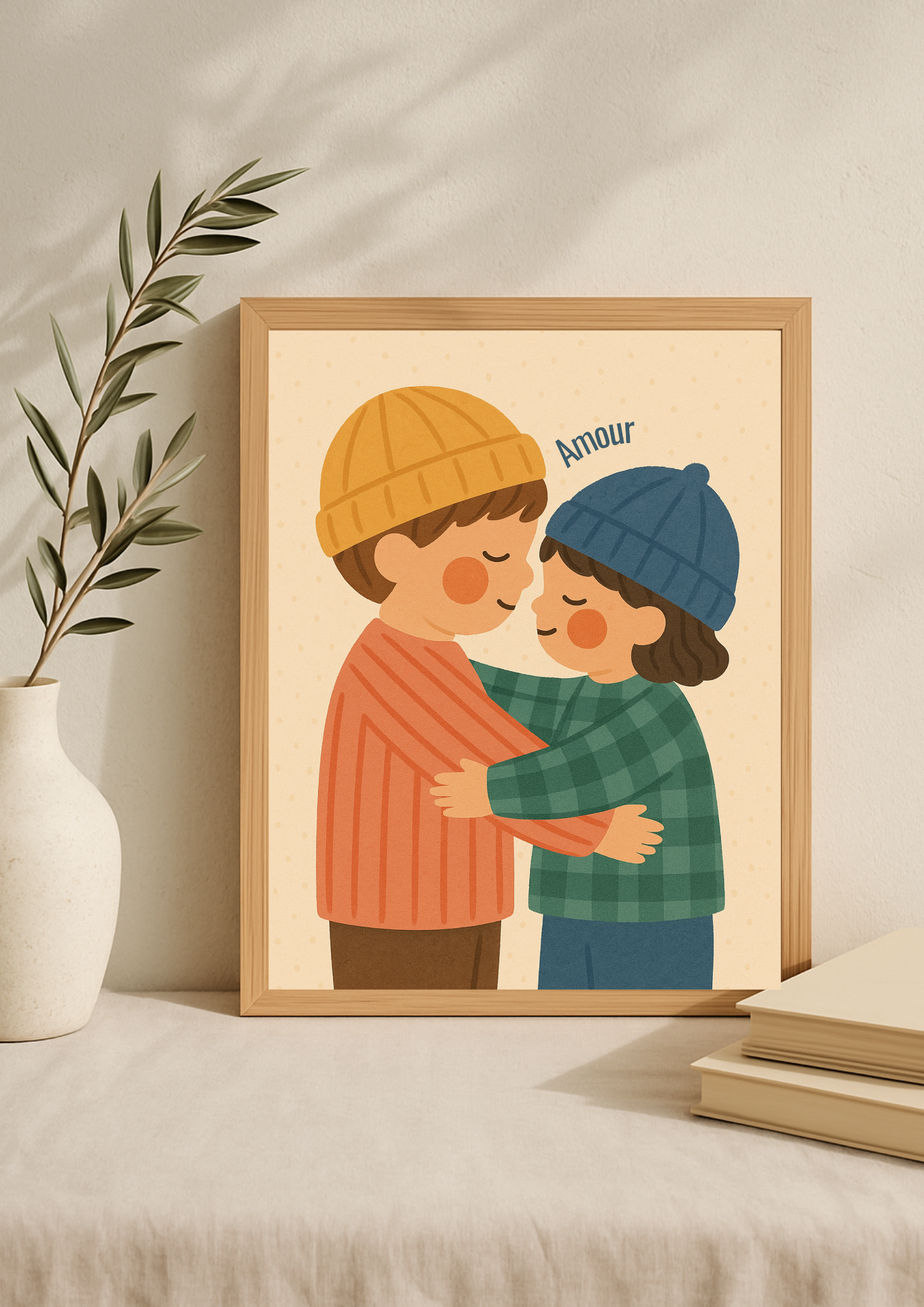 Collection Amour - Affiche enfant “Amour” fraterie – Illustration tendre enfants – Décoration chambre bébé, idée cadeau naissance