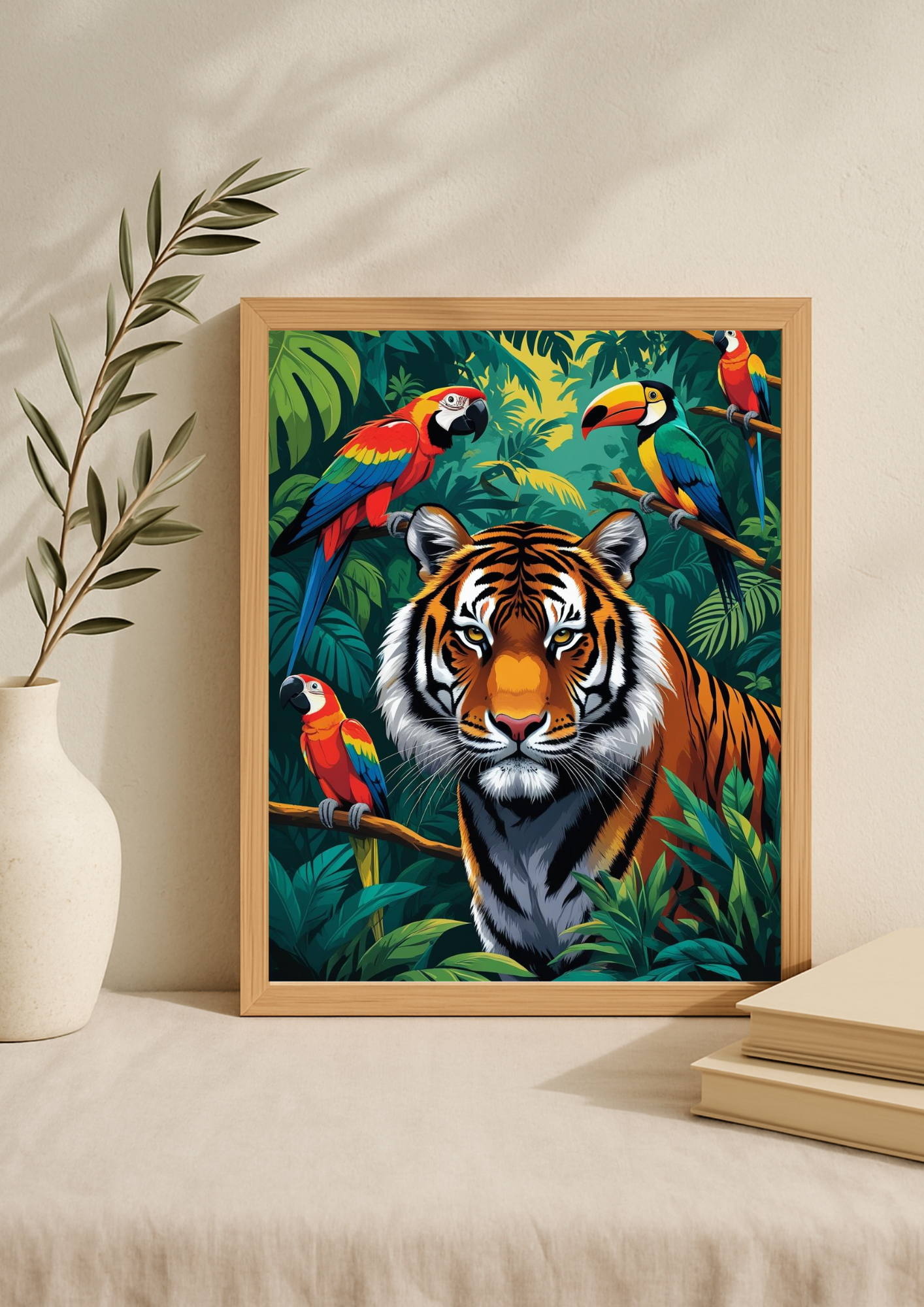 Affiche jungle colorée - Tigre - Fleurs éxotiques
