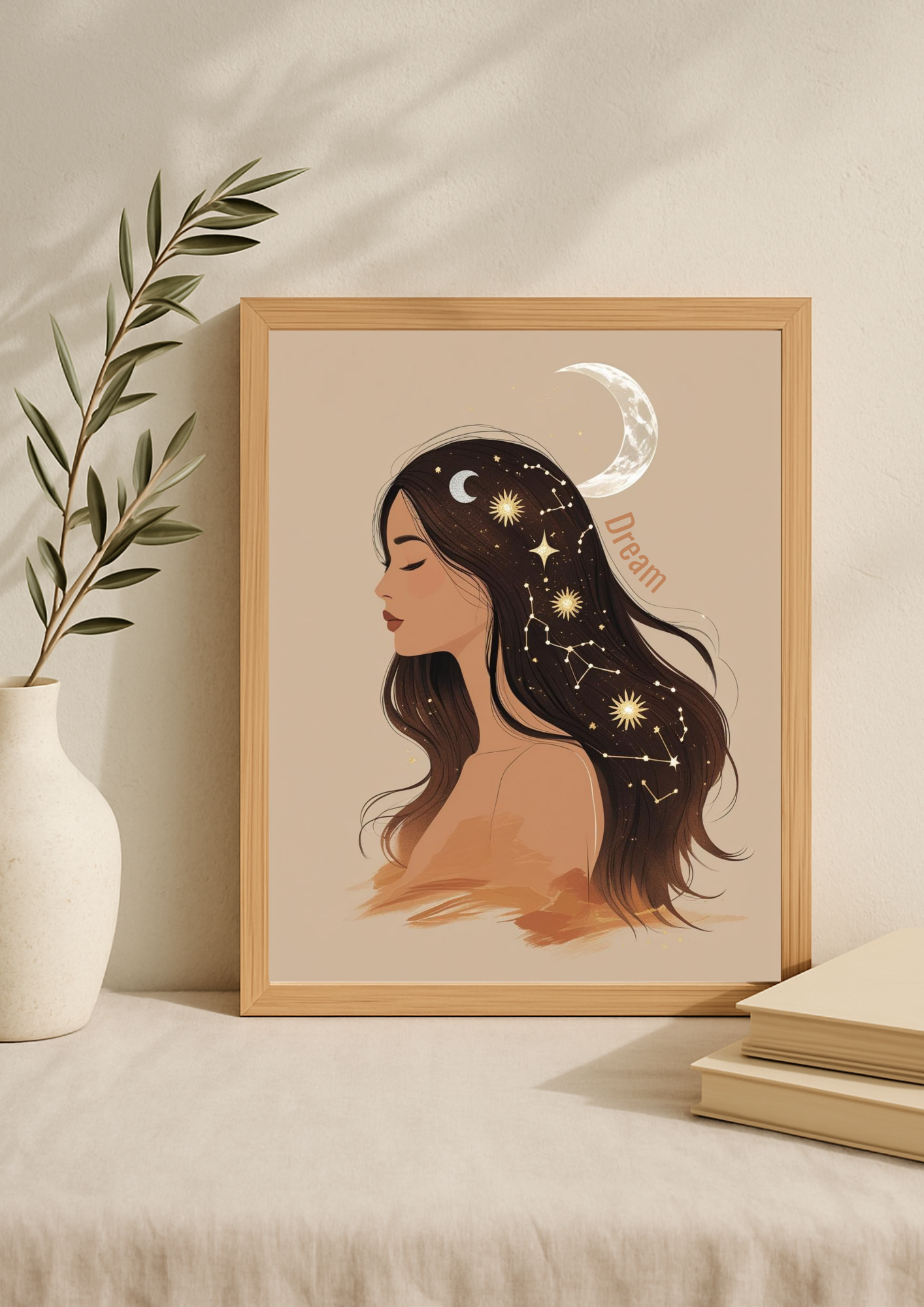 Collection Mystique - Affiche décorative femme astrale – Art mural bohème onirique et lunaire